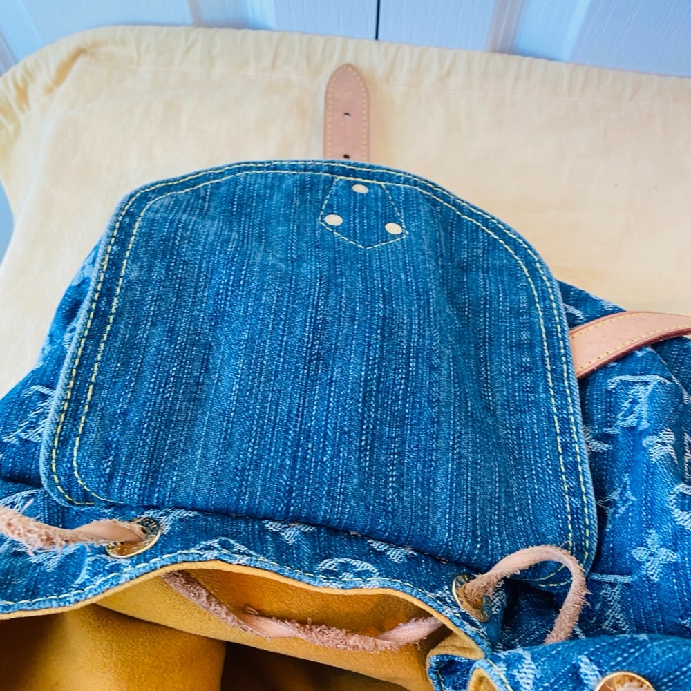 Louis Vuitton Denim Monogram Backpack with Tan Leather Accents - Picture 14 of 15